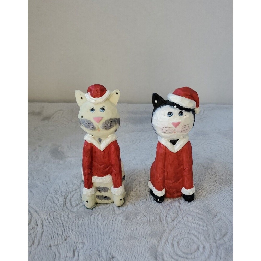 Cat Santa Adorable Set of Two Kitty Christmas Figurine Kitten Holiday Mrs. Claus